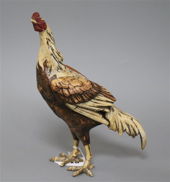 A cold painted cast metal model of a cockerel height 25cm